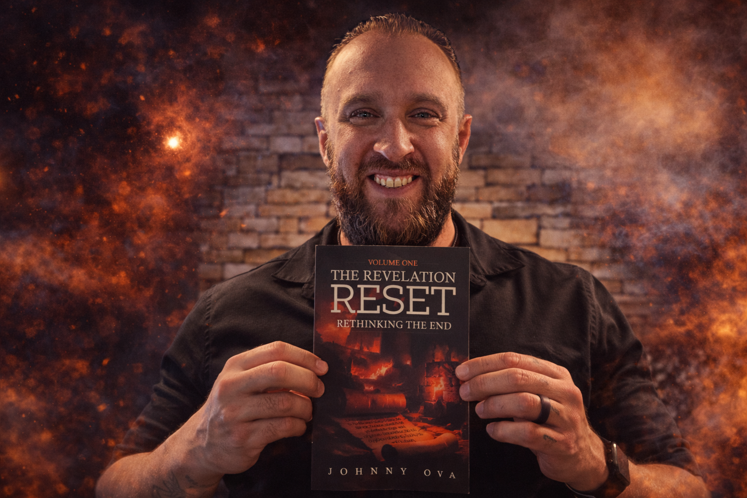 Johnny Ova holding his book The Revelation Reset